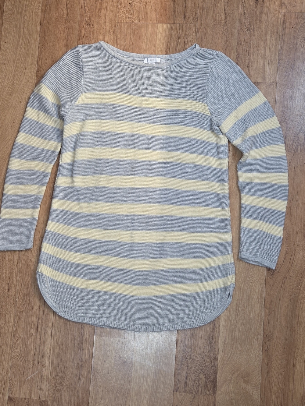 J. Jill Yellow and Gray Striped Crewneck Sweater